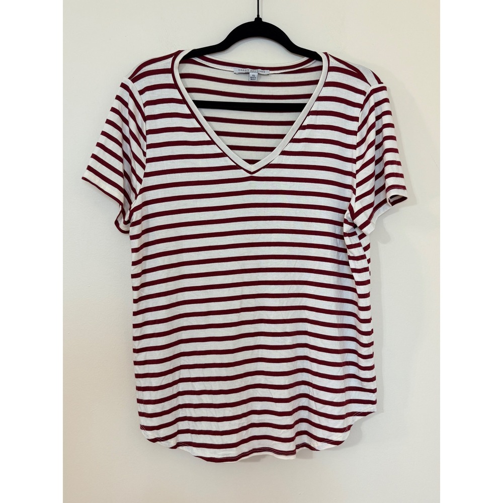 Green Envelope Los Angeles Womens XL Burgundy Striped V-Neck T-Shirt GTH681-RSM